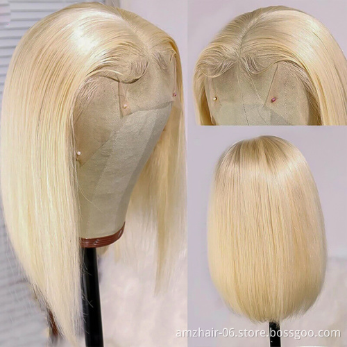 Selling Straight Short Blonde Gold Neon 613 Pink Blue Grey Red Color Bob Wig Raw Virgin Lace Human Hair Front Wig Ombre Colored